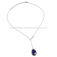 Genuine Lapis Lazuli Gemstone 925 Sterling Silver Chain Necklace